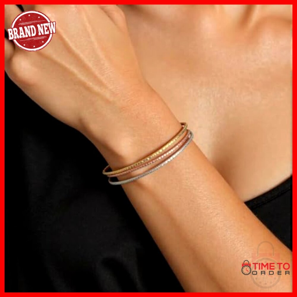 Sterling Silver Tri-Color Stackable Link Chain Br… - image 2